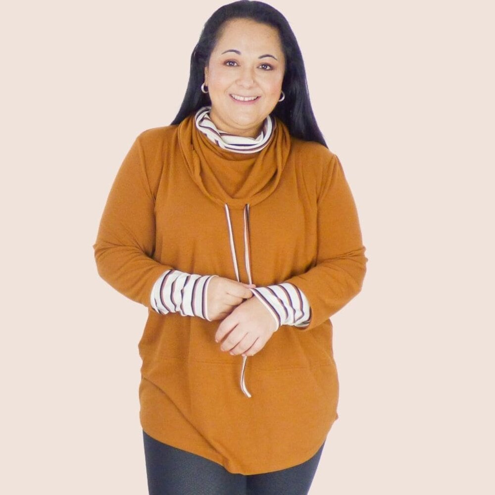 Cowl Neck Stripped Plus Sweater